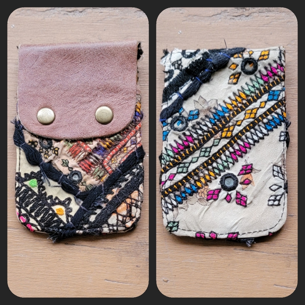 🎱🔮 Free People Boho Embroidered Repurposed vtg banjara hippie Wallet card case